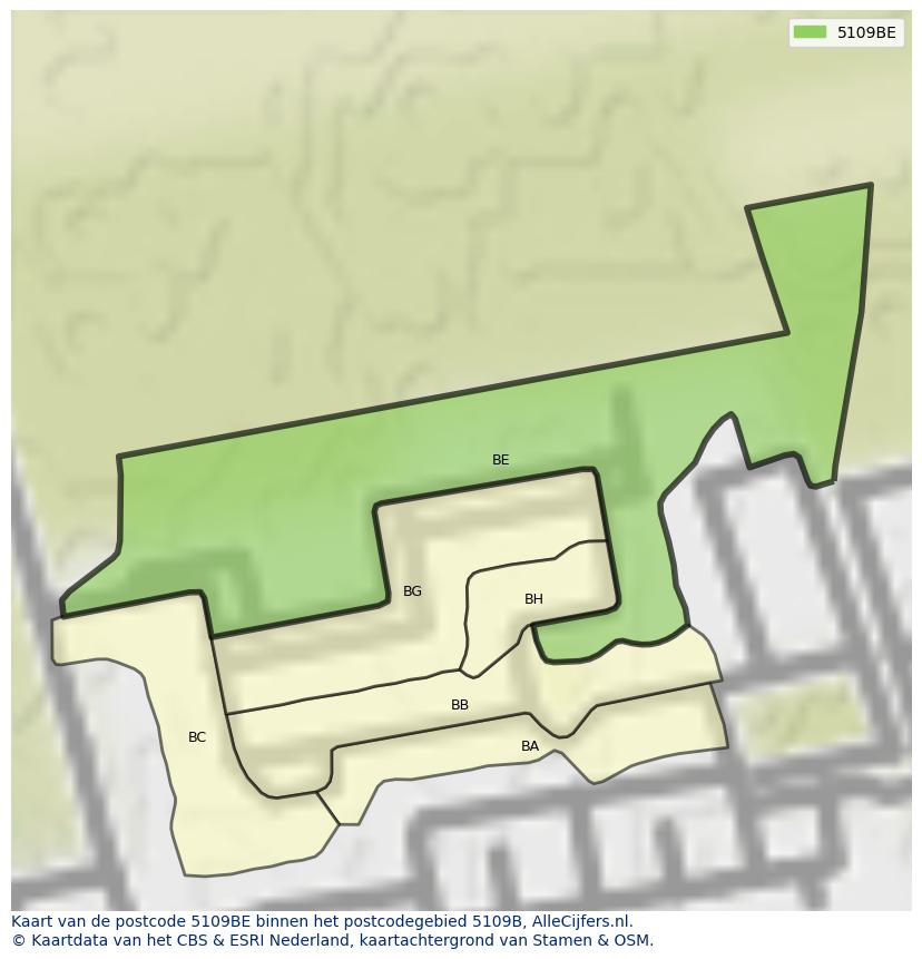 Afbeelding van het postcodegebied 5109 BE op de kaart.