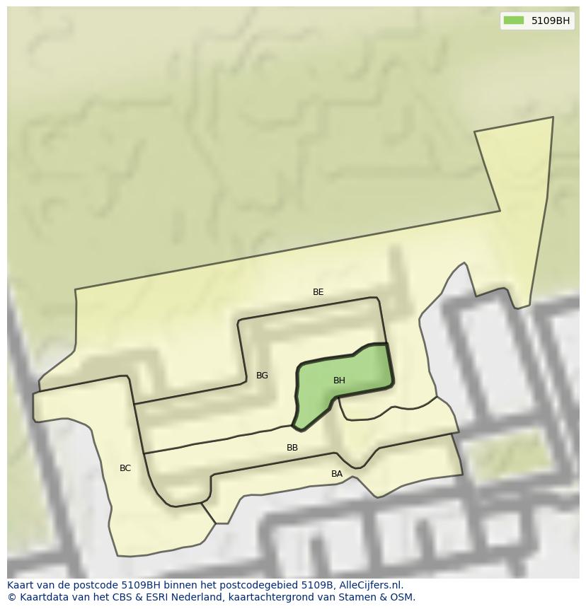 Afbeelding van het postcodegebied 5109 BH op de kaart.