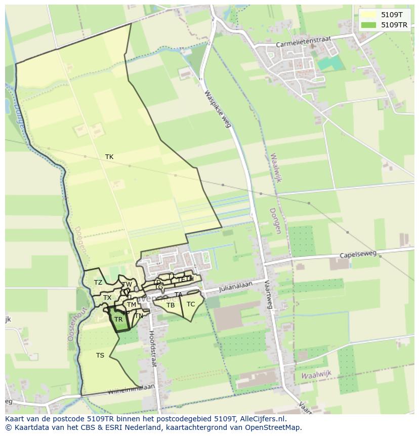 Afbeelding van het postcodegebied 5109 TR op de kaart.