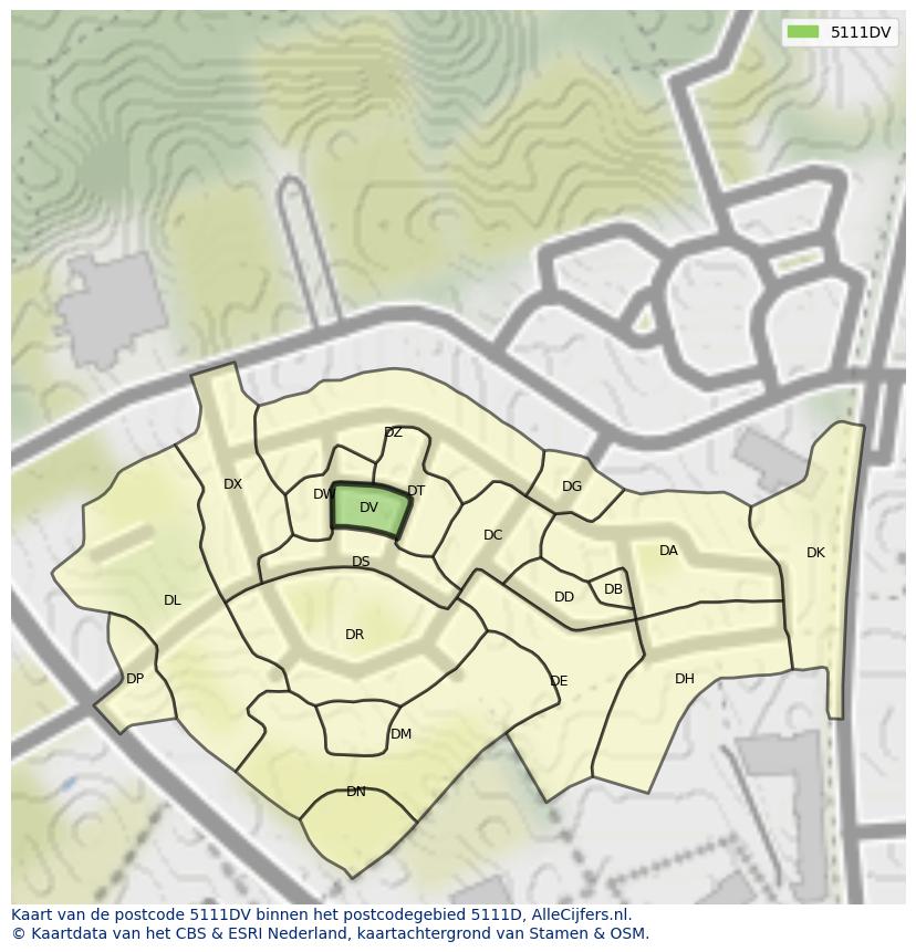 Afbeelding van het postcodegebied 5111 DV op de kaart.