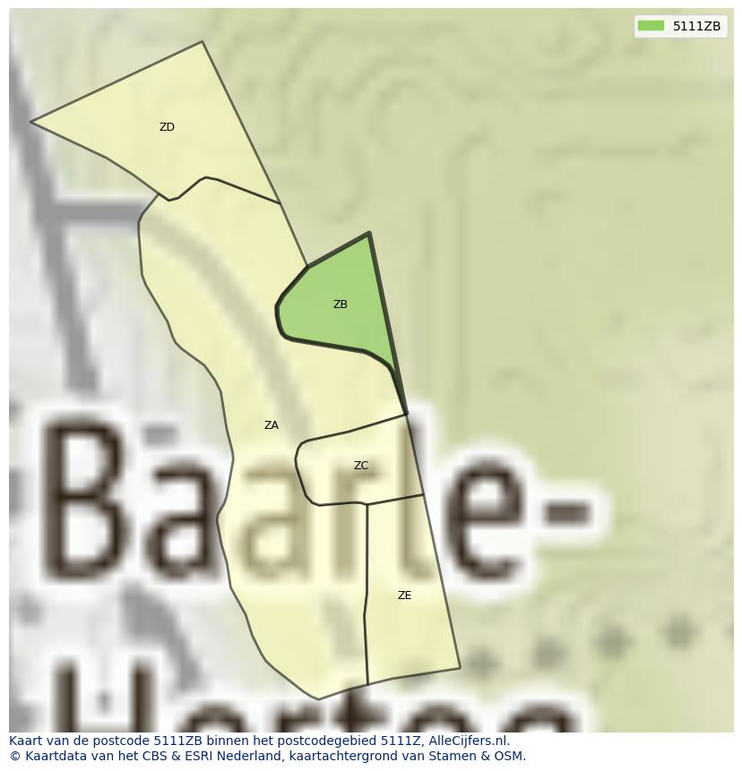 Afbeelding van het postcodegebied 5111 ZB op de kaart.