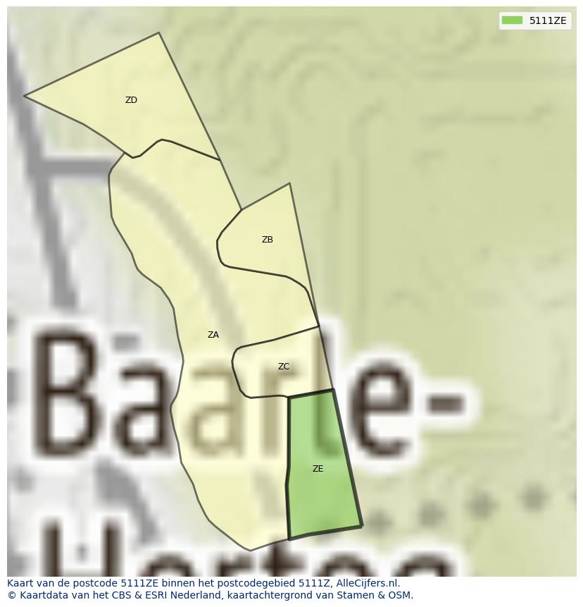 Afbeelding van het postcodegebied 5111 ZE op de kaart.