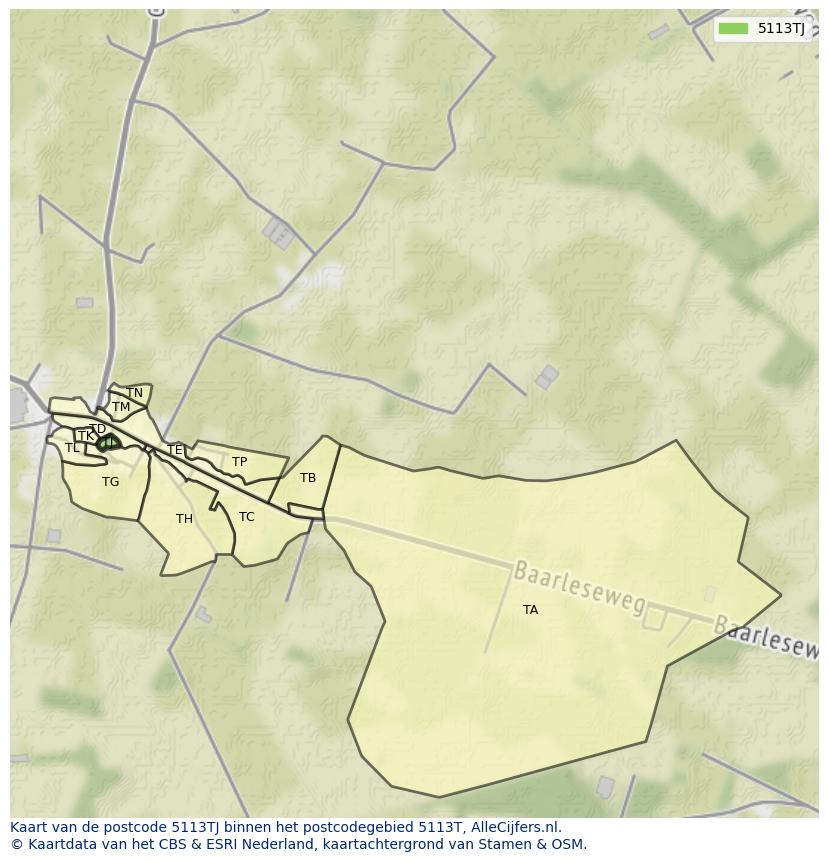 Afbeelding van het postcodegebied 5113 TJ op de kaart.