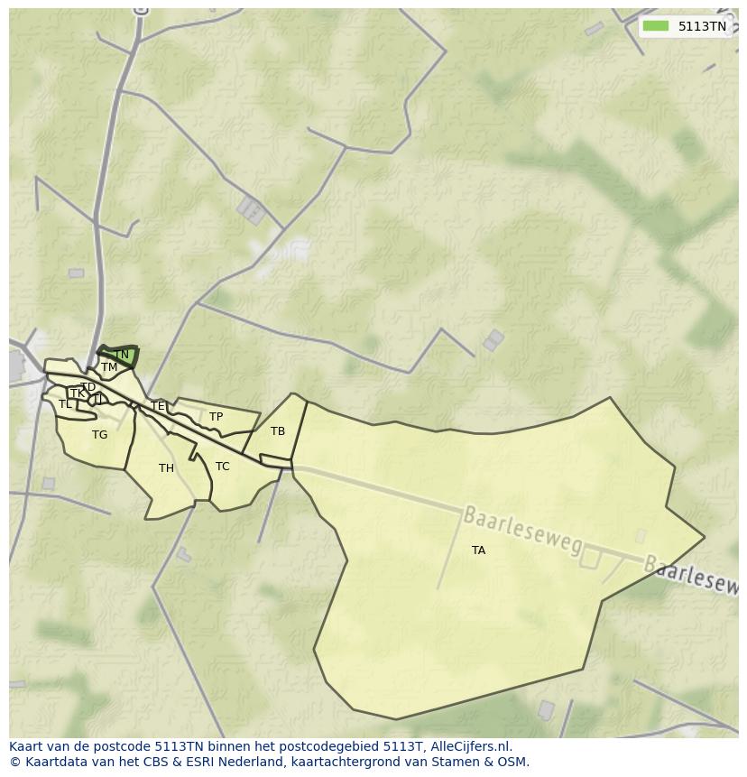 Afbeelding van het postcodegebied 5113 TN op de kaart.