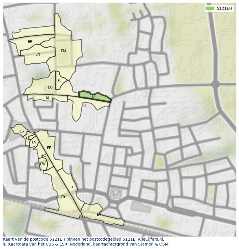 Afbeelding van het postcodegebied 5121 EH op de kaart.