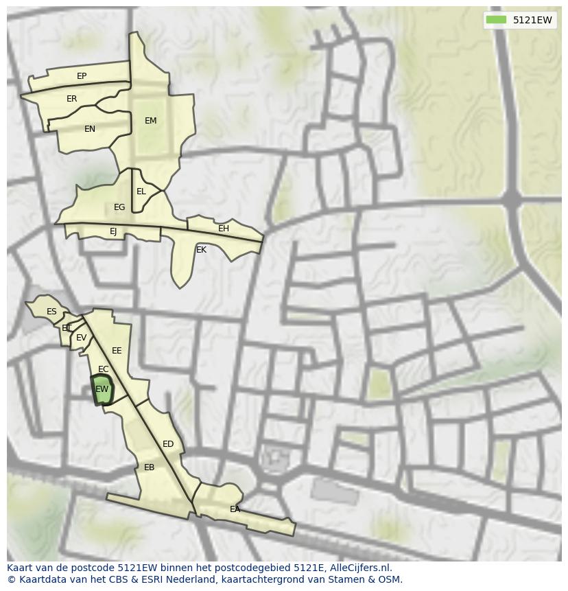 Afbeelding van het postcodegebied 5121 EW op de kaart.