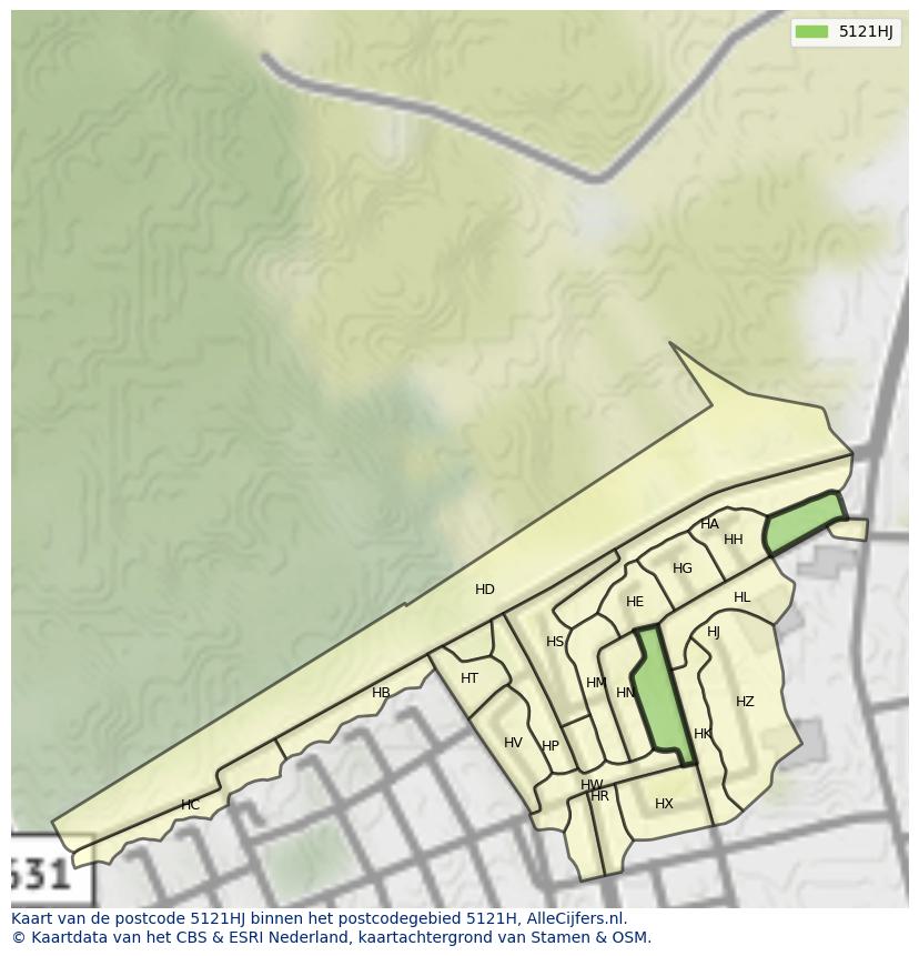 Afbeelding van het postcodegebied 5121 HJ op de kaart.