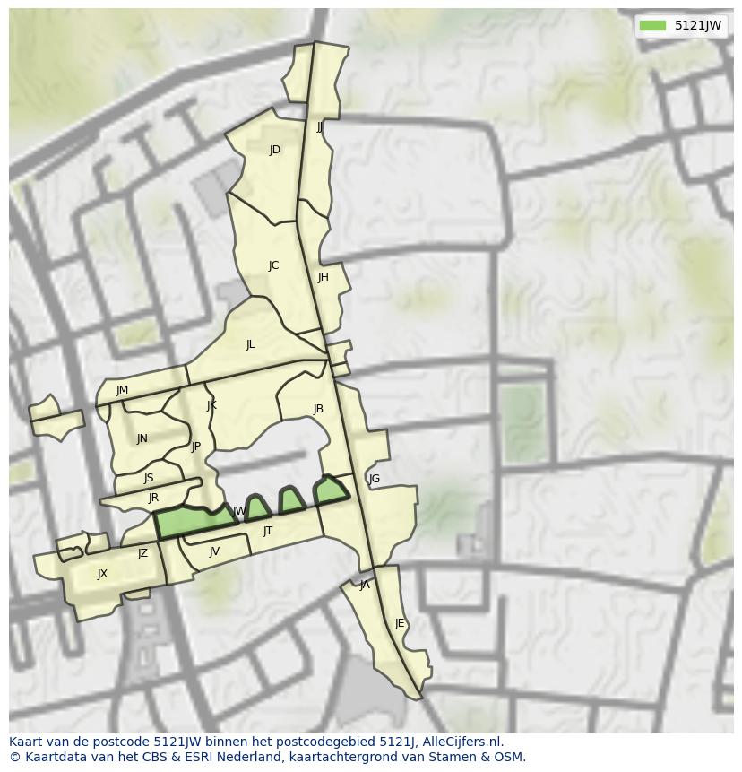 Afbeelding van het postcodegebied 5121 JW op de kaart.