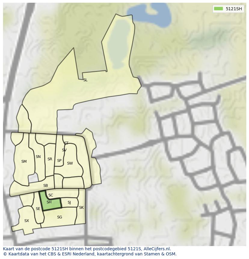 Afbeelding van het postcodegebied 5121 SH op de kaart.