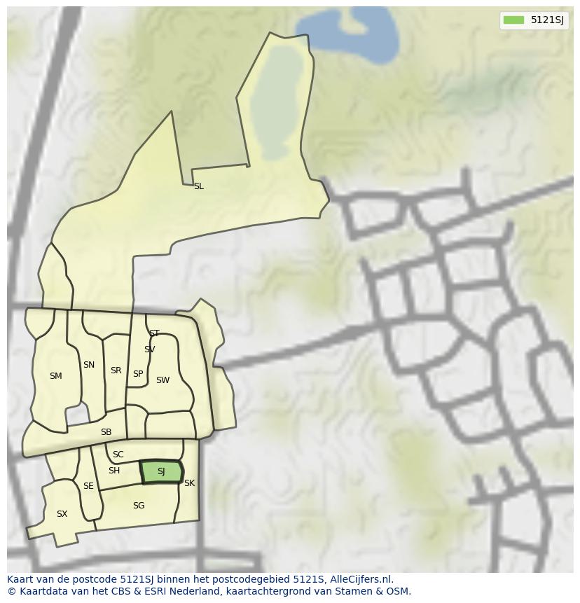 Afbeelding van het postcodegebied 5121 SJ op de kaart.