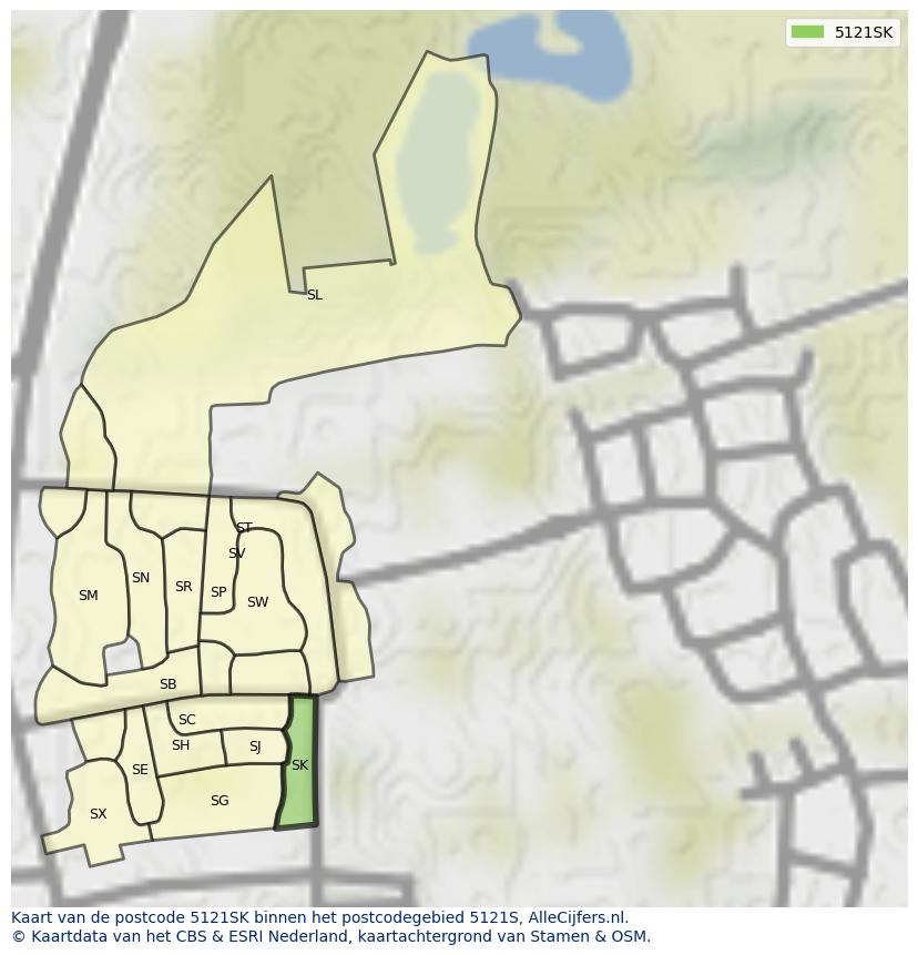 Afbeelding van het postcodegebied 5121 SK op de kaart.