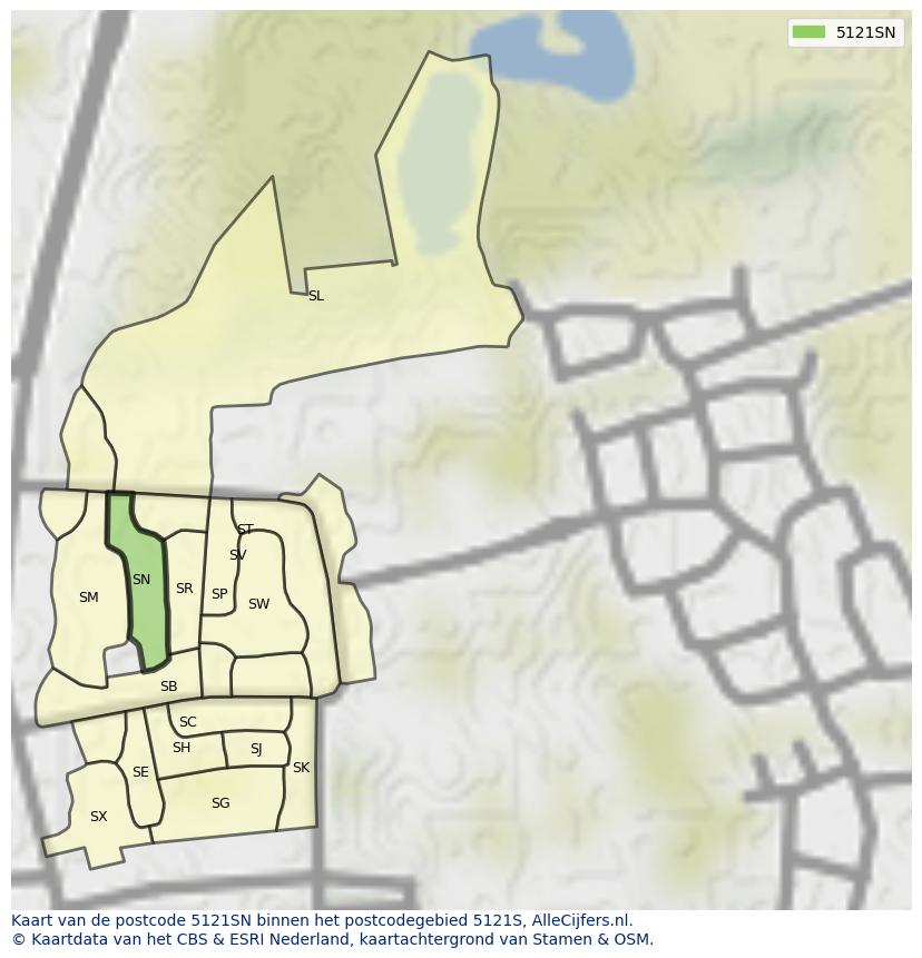 Afbeelding van het postcodegebied 5121 SN op de kaart.