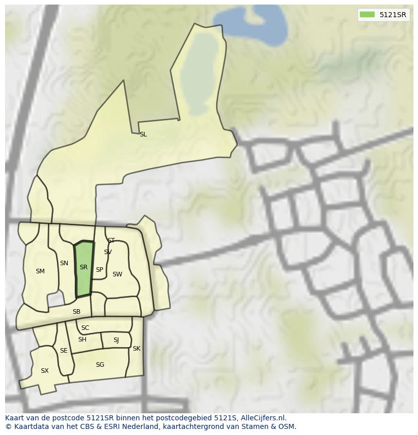 Afbeelding van het postcodegebied 5121 SR op de kaart.