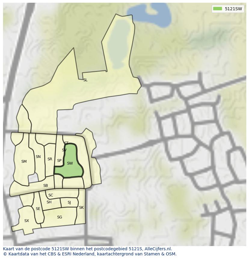 Afbeelding van het postcodegebied 5121 SW op de kaart.