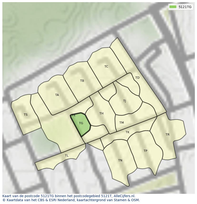 Afbeelding van het postcodegebied 5121 TG op de kaart.