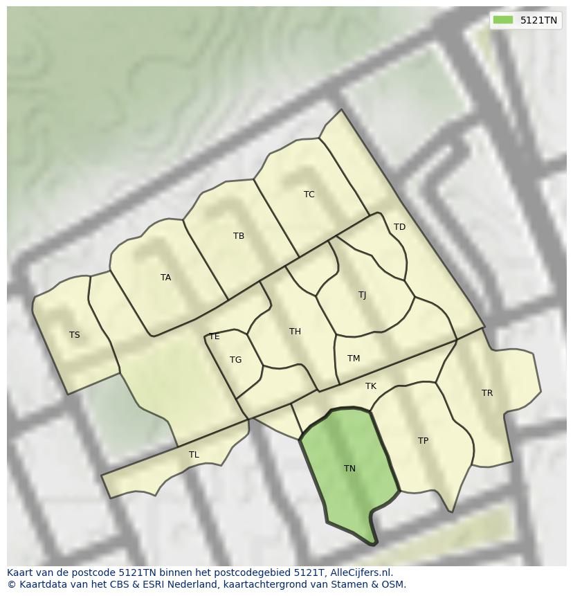 Afbeelding van het postcodegebied 5121 TN op de kaart.