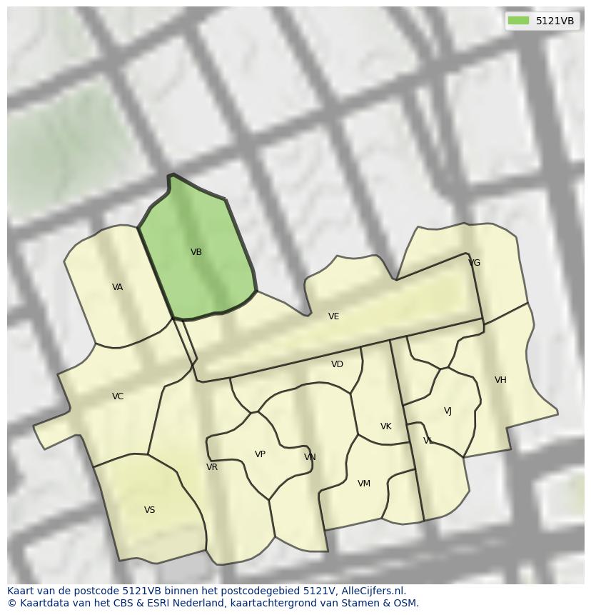 Afbeelding van het postcodegebied 5121 VB op de kaart.