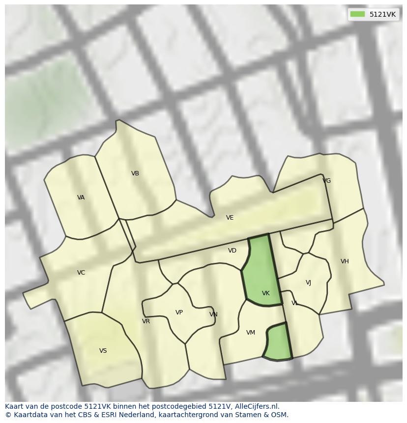 Afbeelding van het postcodegebied 5121 VK op de kaart.