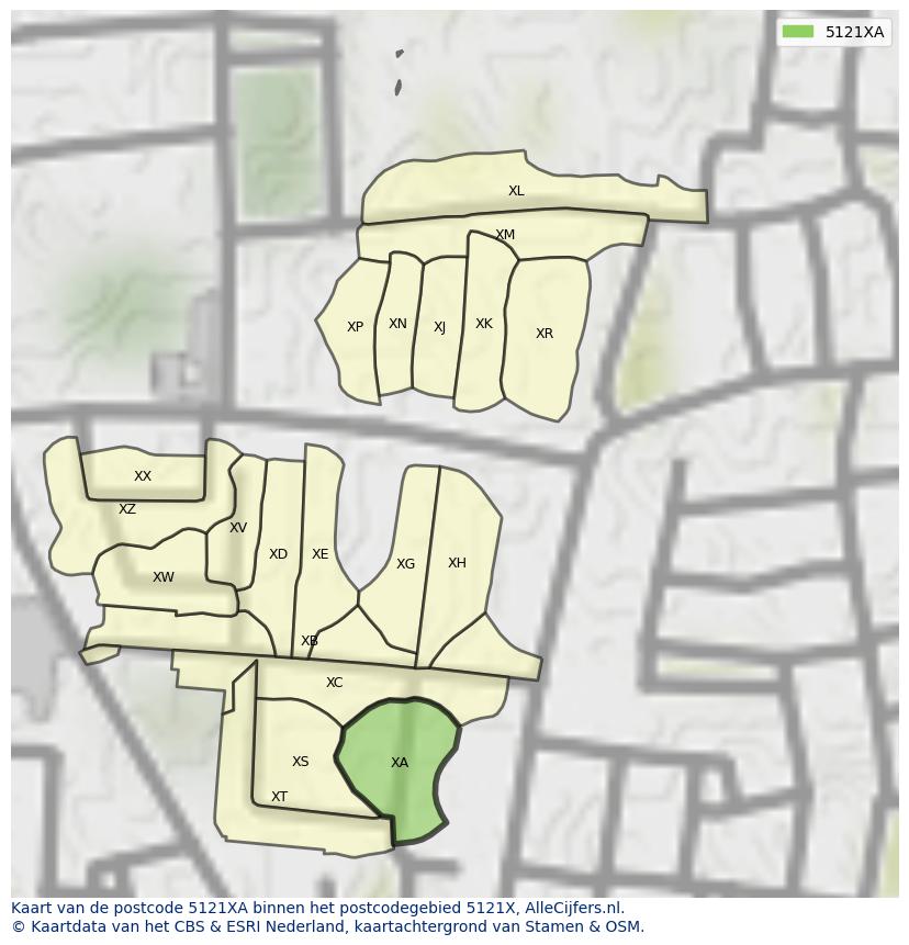 Afbeelding van het postcodegebied 5121 XA op de kaart.