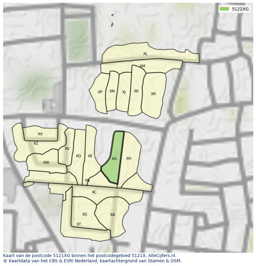Afbeelding van het postcodegebied 5121 XG op de kaart.
