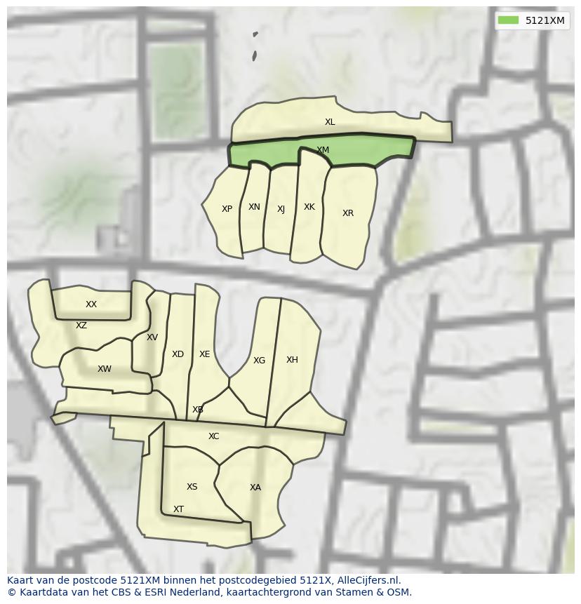 Afbeelding van het postcodegebied 5121 XM op de kaart.