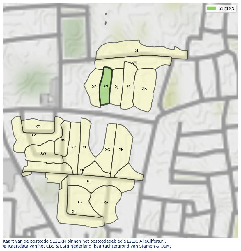 Afbeelding van het postcodegebied 5121 XN op de kaart.