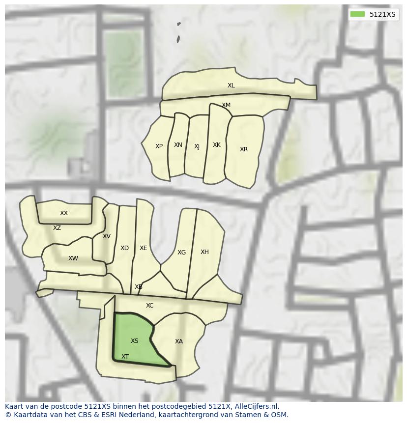 Afbeelding van het postcodegebied 5121 XS op de kaart.
