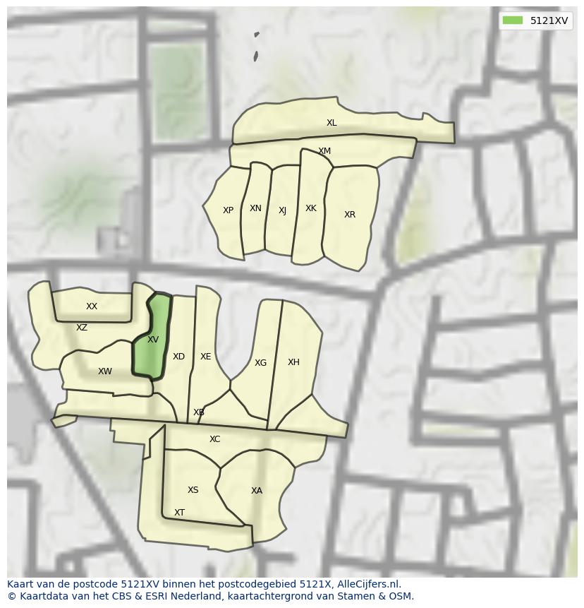 Afbeelding van het postcodegebied 5121 XV op de kaart.