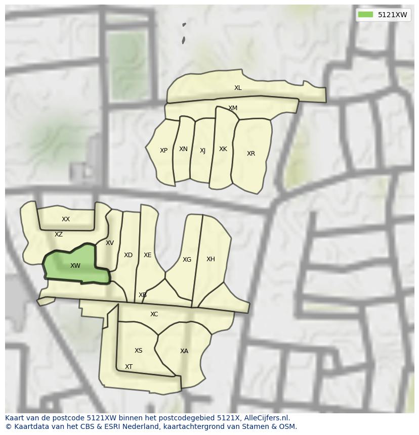 Afbeelding van het postcodegebied 5121 XW op de kaart.