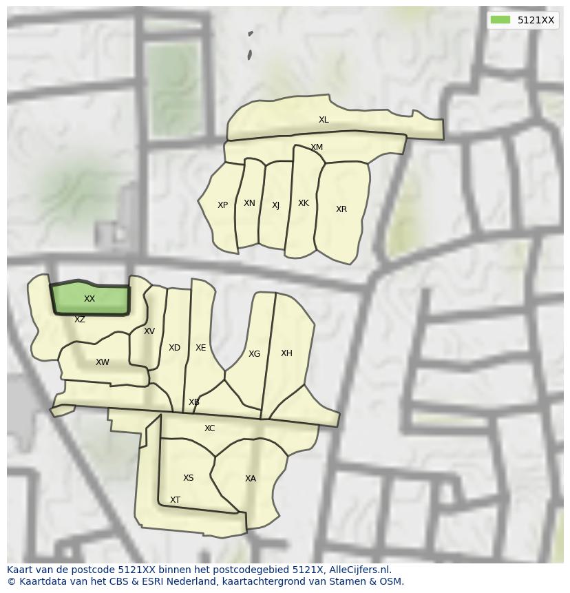 Afbeelding van het postcodegebied 5121 XX op de kaart.