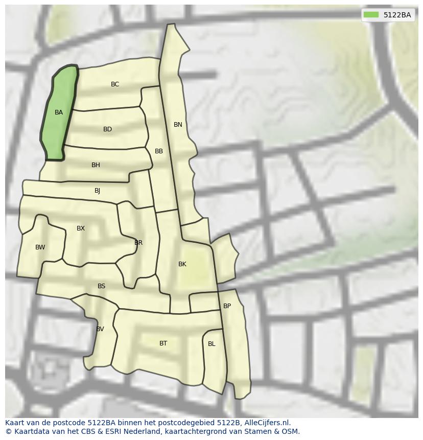 Afbeelding van het postcodegebied 5122 BA op de kaart.