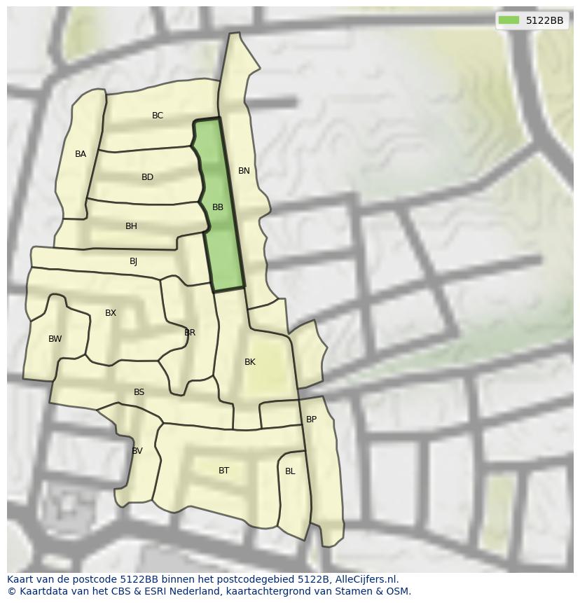 Afbeelding van het postcodegebied 5122 BB op de kaart.