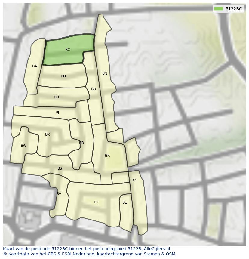 Afbeelding van het postcodegebied 5122 BC op de kaart.