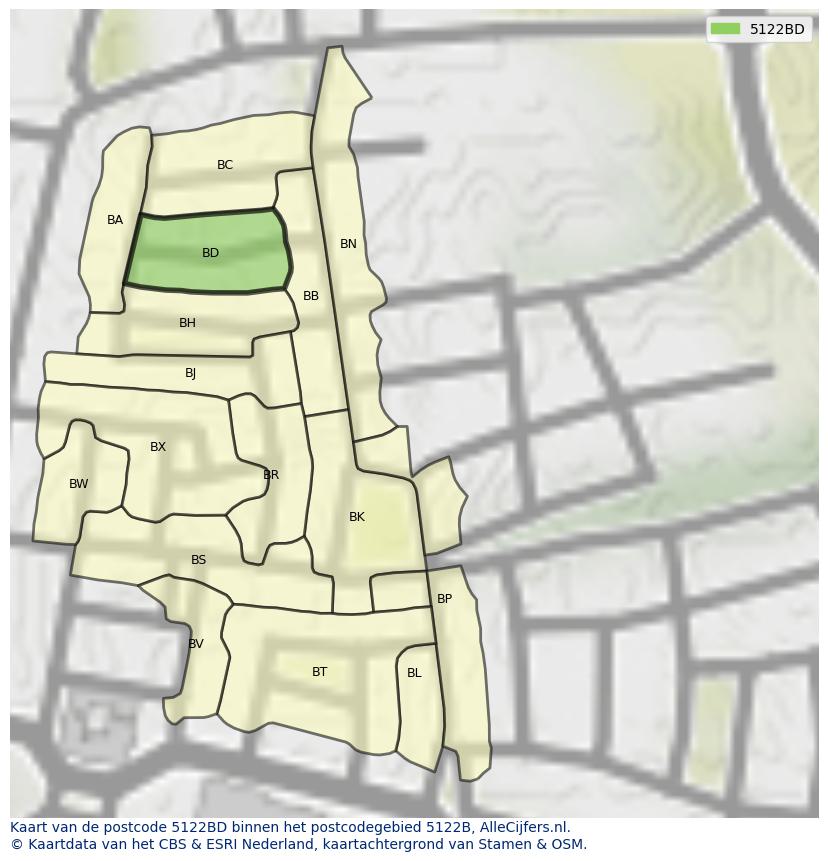 Afbeelding van het postcodegebied 5122 BD op de kaart.