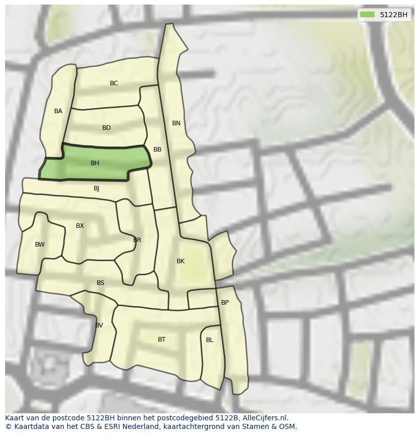 Afbeelding van het postcodegebied 5122 BH op de kaart.