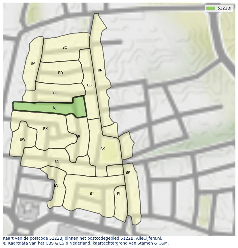 Afbeelding van het postcodegebied 5122 BJ op de kaart.
