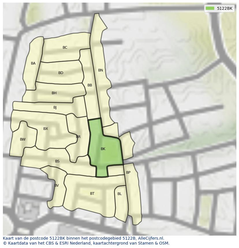 Afbeelding van het postcodegebied 5122 BK op de kaart.