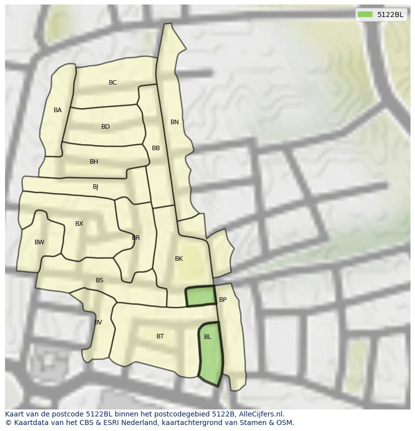 Afbeelding van het postcodegebied 5122 BL op de kaart.