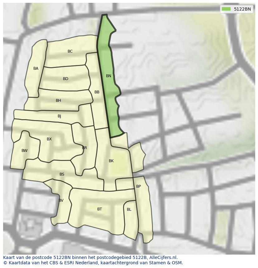 Afbeelding van het postcodegebied 5122 BN op de kaart.