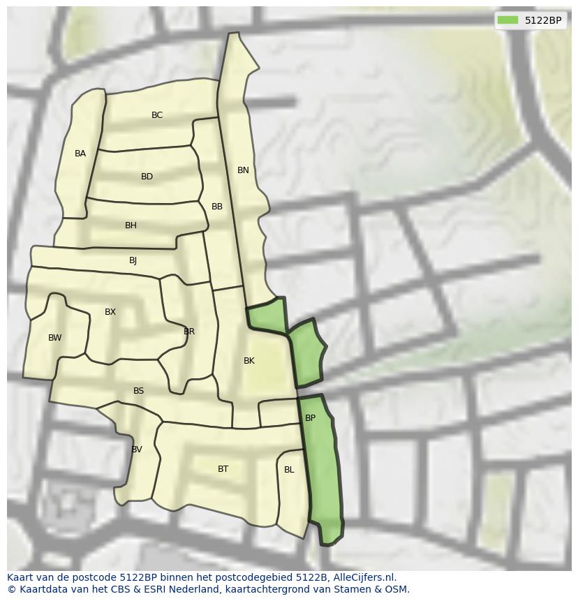 Afbeelding van het postcodegebied 5122 BP op de kaart.