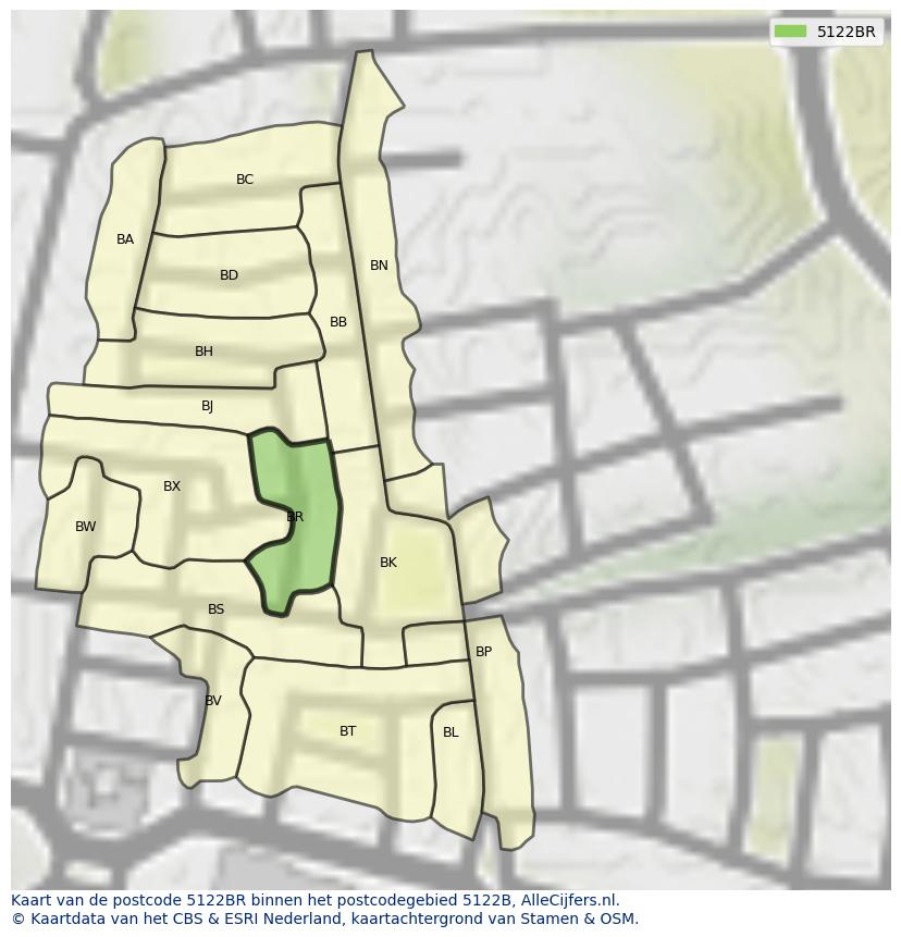 Afbeelding van het postcodegebied 5122 BR op de kaart.