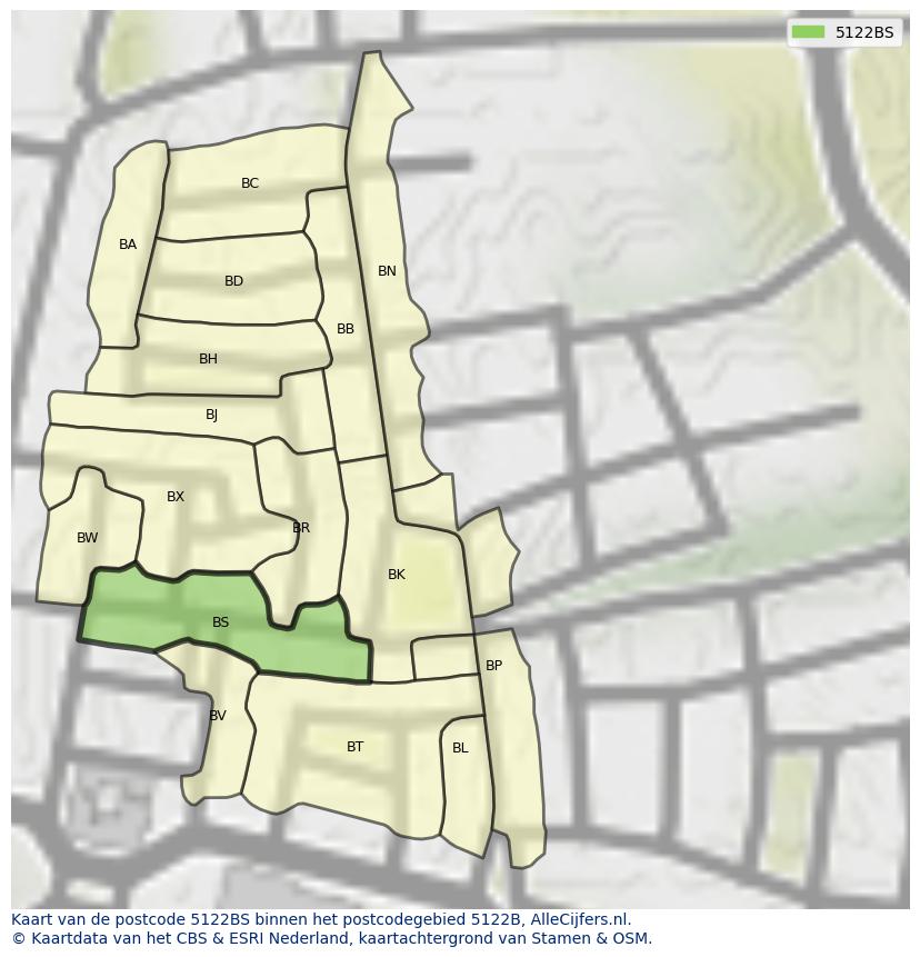 Afbeelding van het postcodegebied 5122 BS op de kaart.