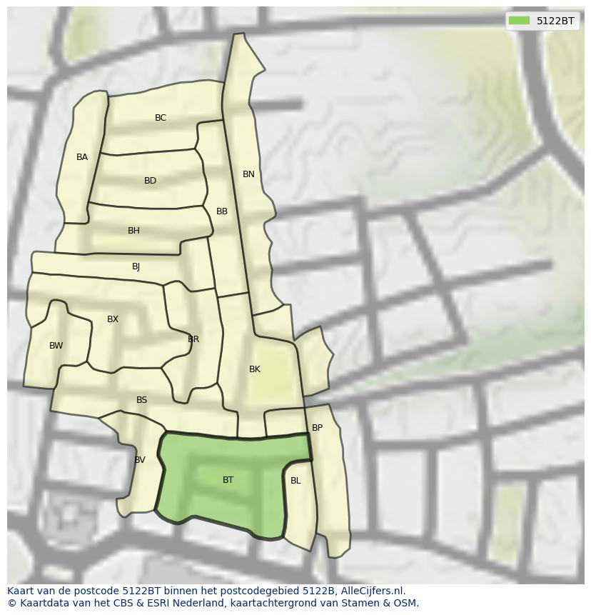 Afbeelding van het postcodegebied 5122 BT op de kaart.