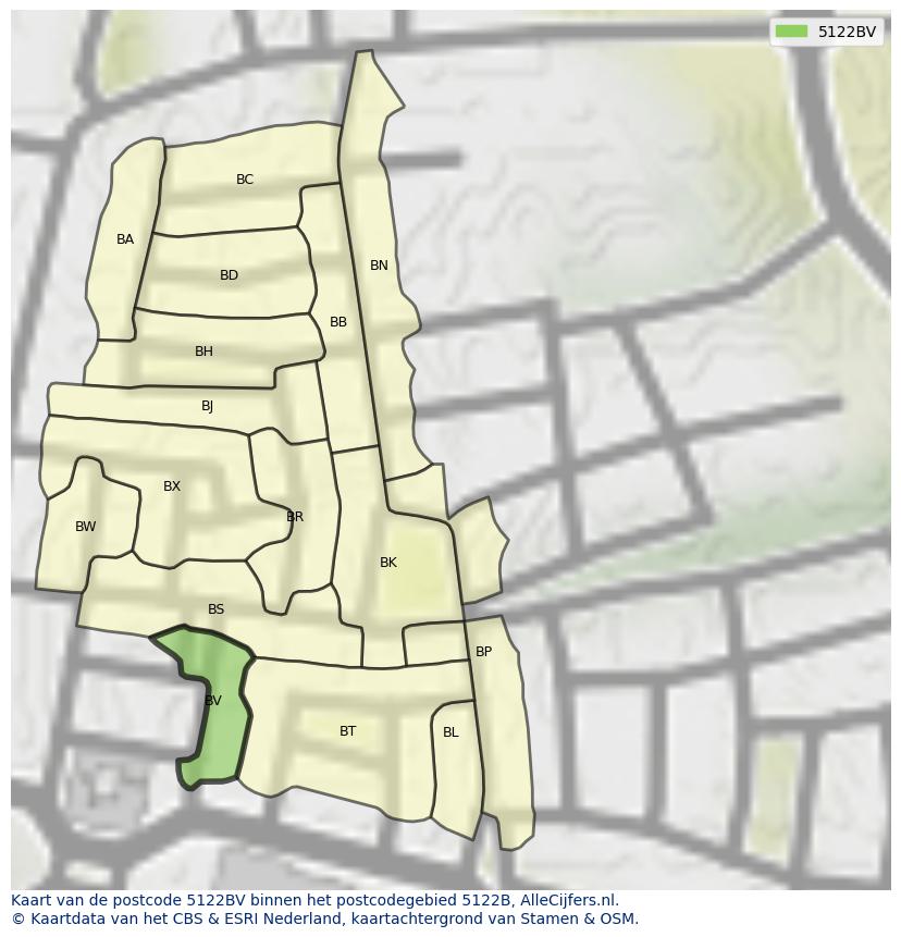 Afbeelding van het postcodegebied 5122 BV op de kaart.
