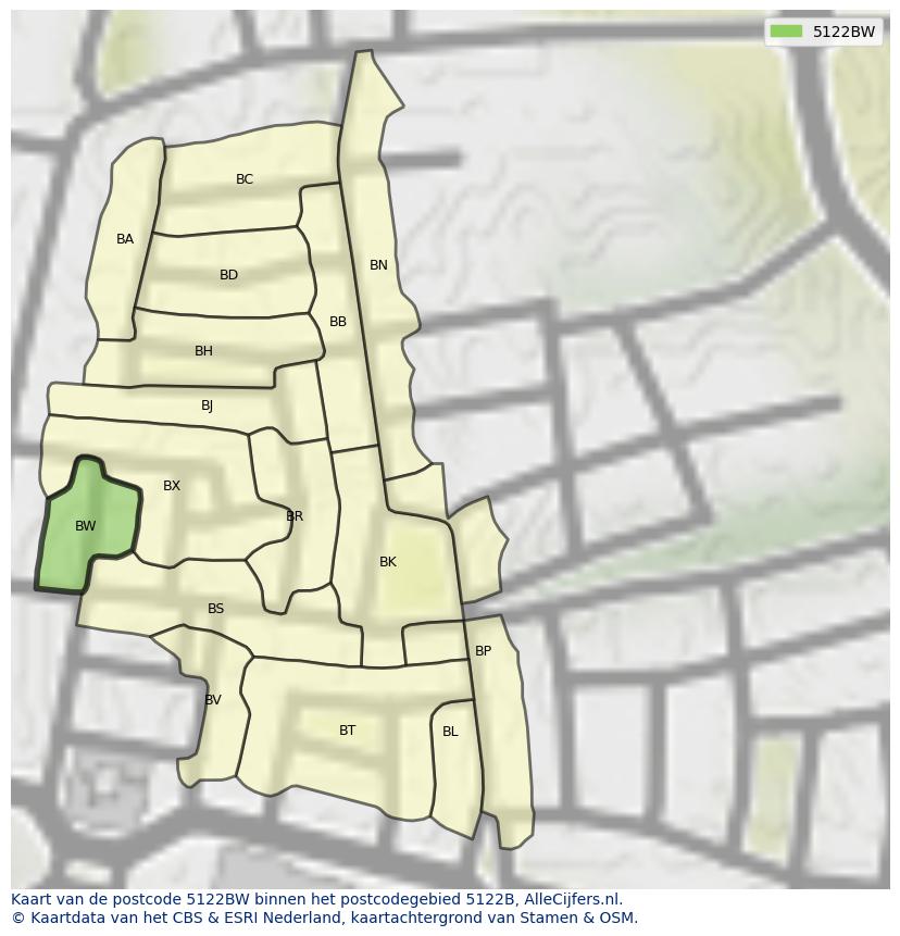 Afbeelding van het postcodegebied 5122 BW op de kaart.