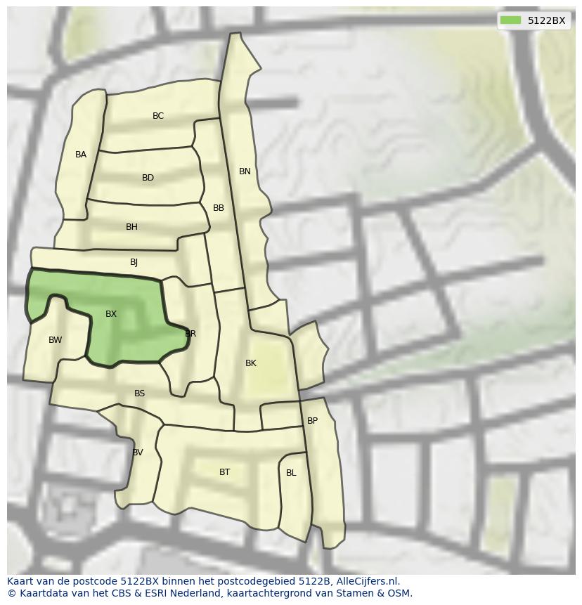 Afbeelding van het postcodegebied 5122 BX op de kaart.