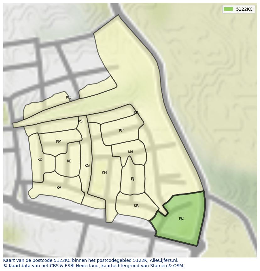Afbeelding van het postcodegebied 5122 KC op de kaart.