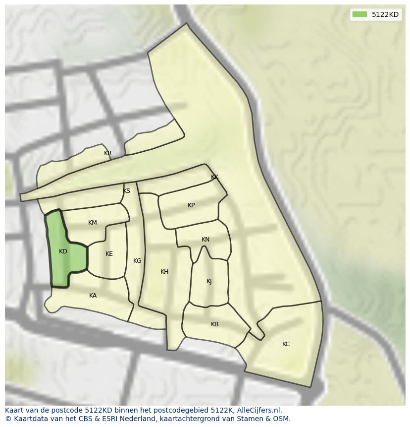 Afbeelding van het postcodegebied 5122 KD op de kaart.