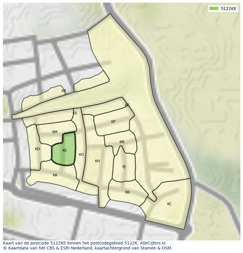 Afbeelding van het postcodegebied 5122 KE op de kaart.