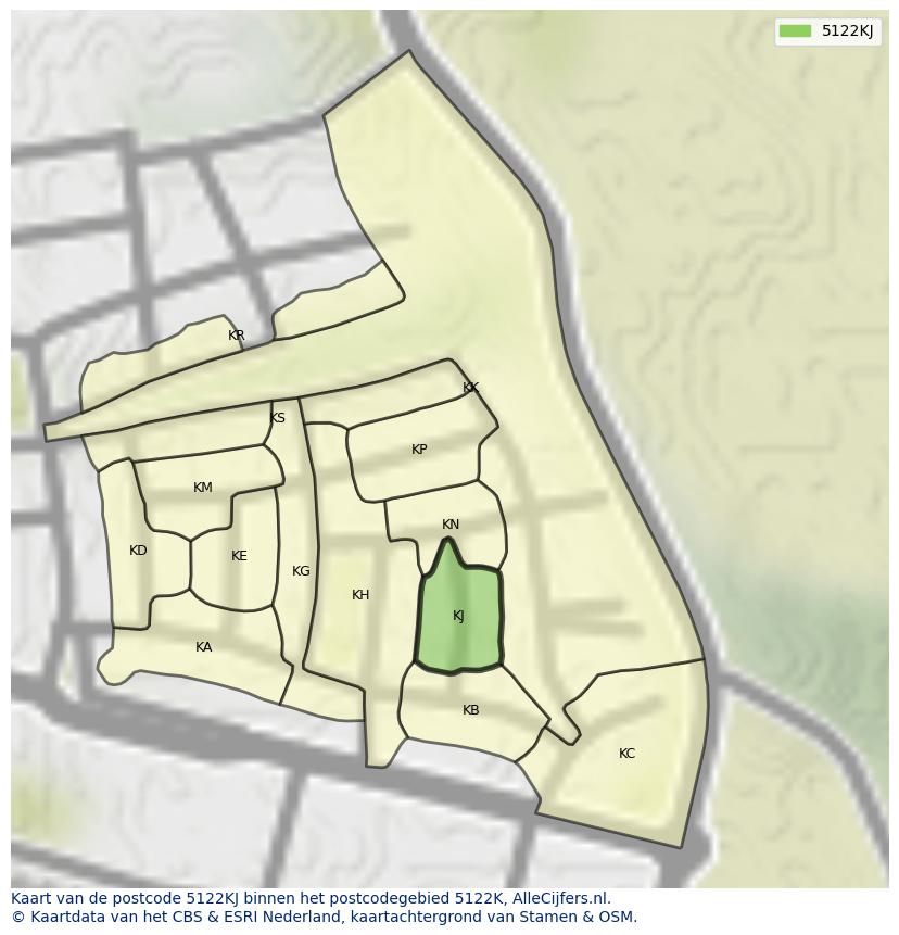 Afbeelding van het postcodegebied 5122 KJ op de kaart.